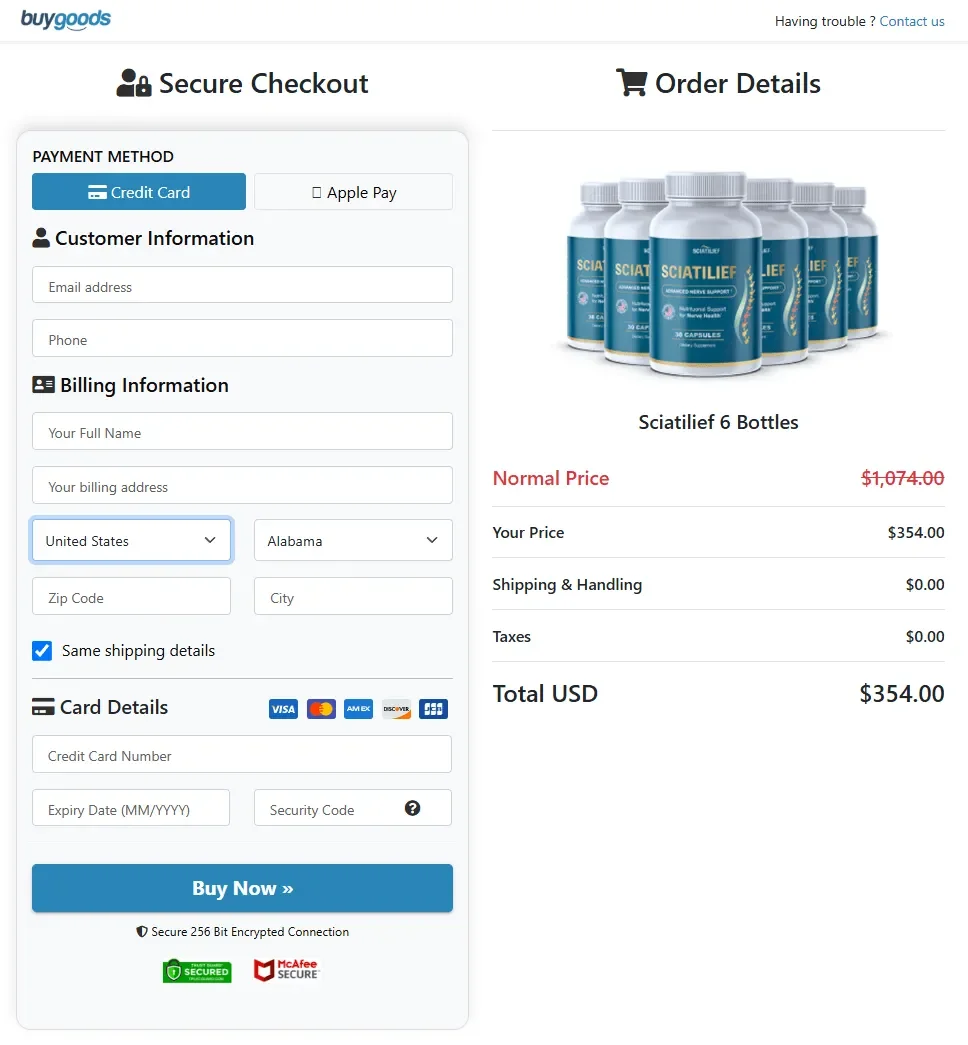 Sciatilief order page